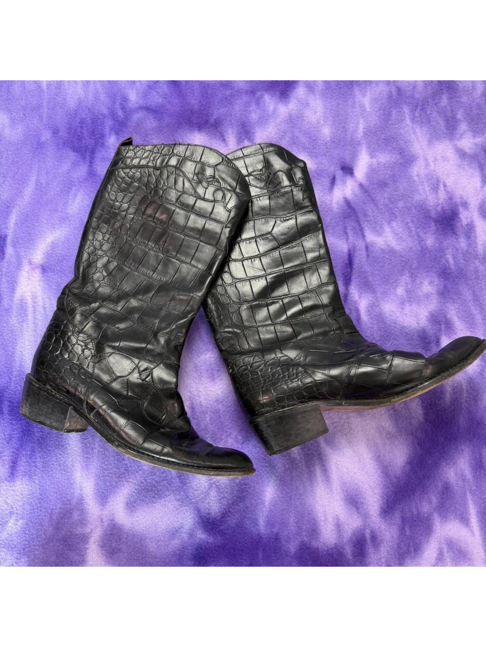 Charles Dylan Vtg Leather Western Moc Croc Boots